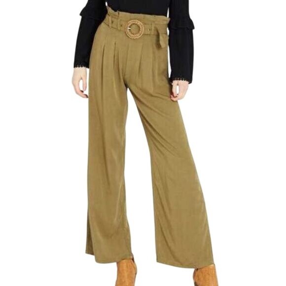 Altar'd State Pants - Altar'd State Olive Green High Waist Belted Wide Leg Pants
